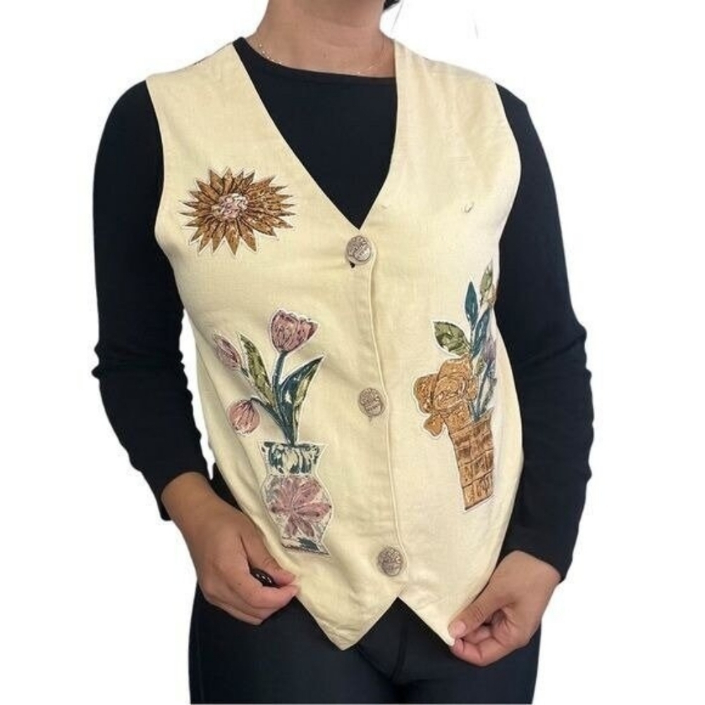 Vintage Phool Patchwork Vest Floral Granny Coastal L
